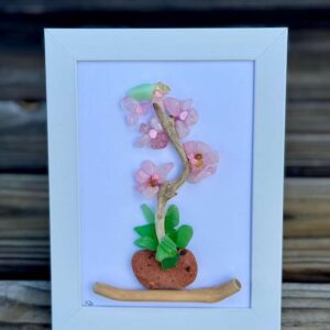 Handmade Sea Glass Artwork - Orchid Design